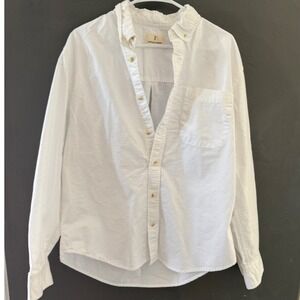 Mutual Weave Mens Large White Cotton Oxford Long Sleeve Button Down Shirt